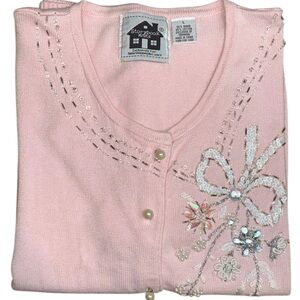 NEW NWOT Vintage Storybook Knits “Sweet Corsage” Pink Sweater Large Embroidered